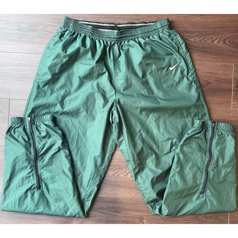 Nike Vintage Green Nylon Track Pants Mesh Lined Ankle Zip Joggers Mens XLT Tall